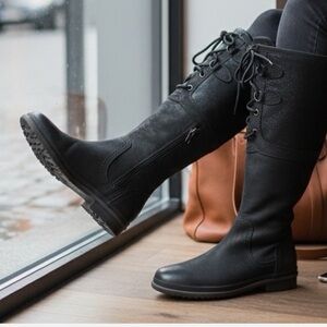 UGG- Elsa Tall Boot Water Black Leather Sherpa Lined Women Boots- Size 7.5